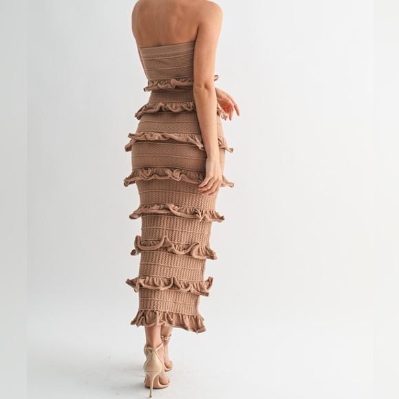 Ruffled Strapless Maxi Dress in Tan - Picture 3 of 4